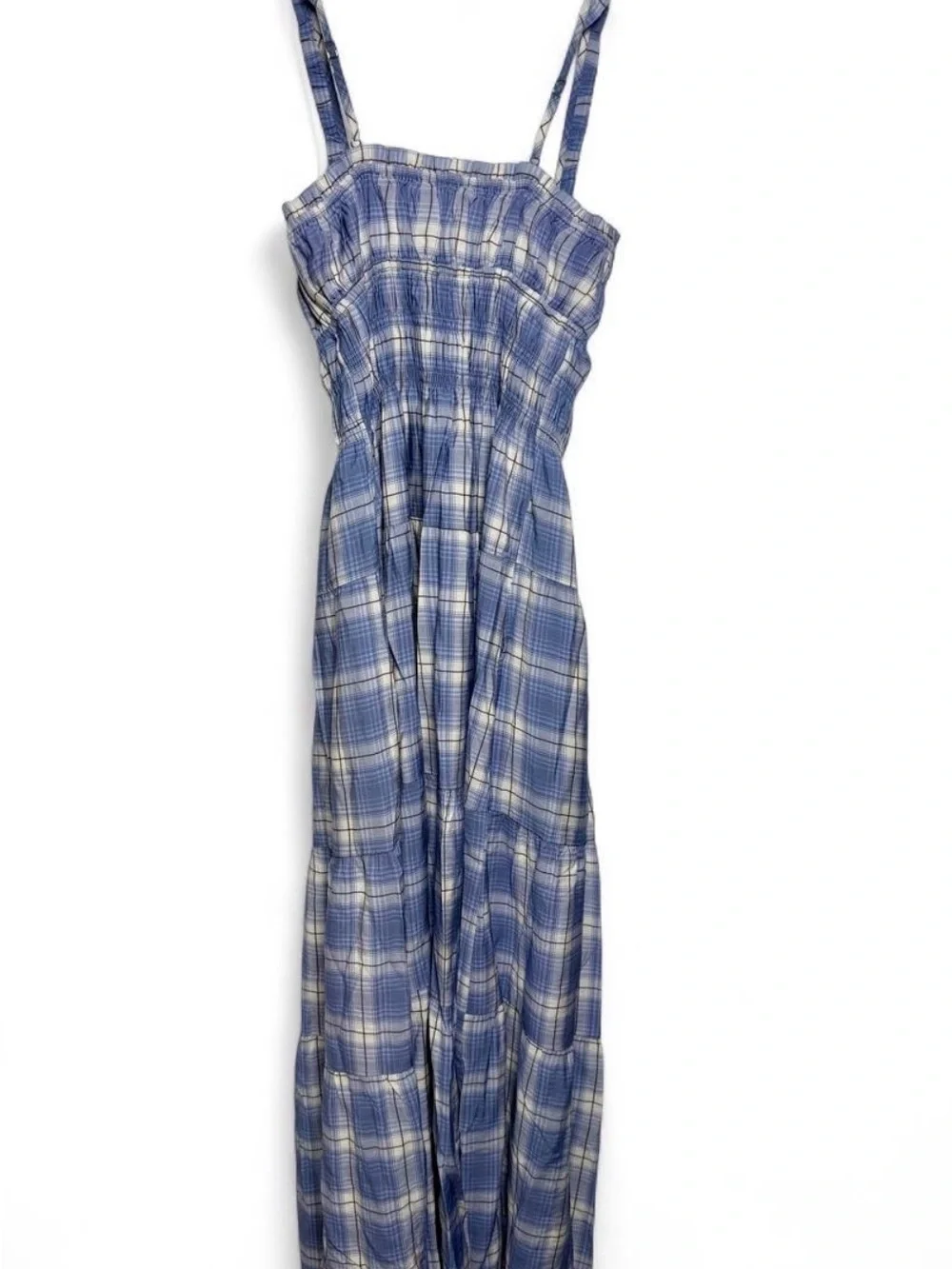 Abercrombie & Fitch Light Blue Plaid Smocked Maxi Dress